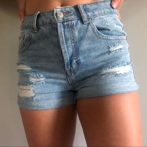 High Waisted Light Wash Jean Shorts